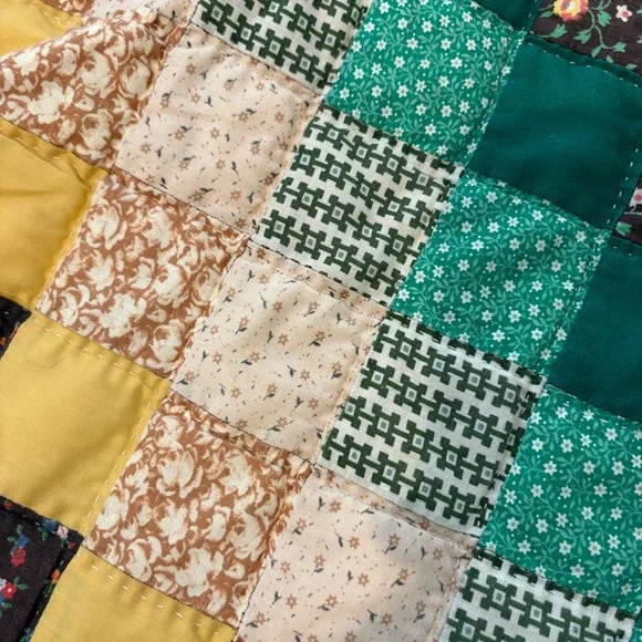 Vtg Patchwork Quilt Handmade Trip Around the World Full/Queen Cottage 100x85 - Picture 14 of 16